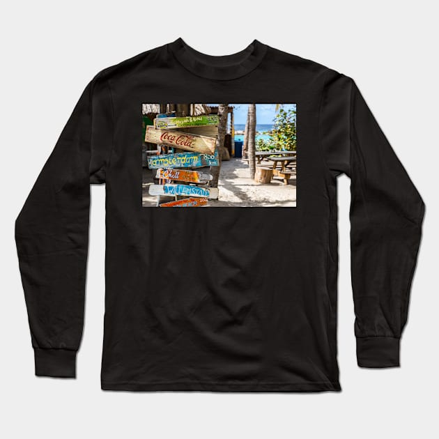 Bright sign in Mambo Beach Boulevard, Willemstad, Curacao Long Sleeve T-Shirt by keeplooping